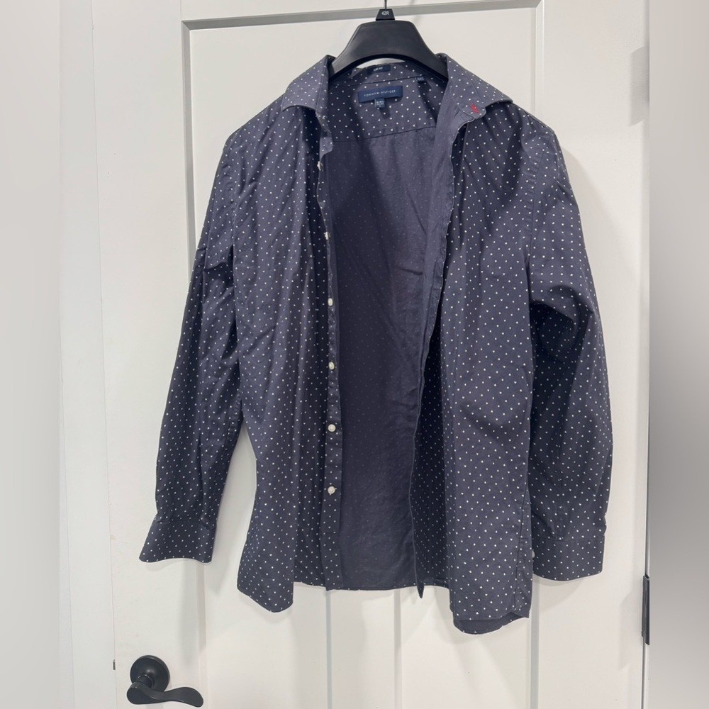 Tommy Hilfiger Men’s Grey Polka Dot Button-Down Shirt - Size L